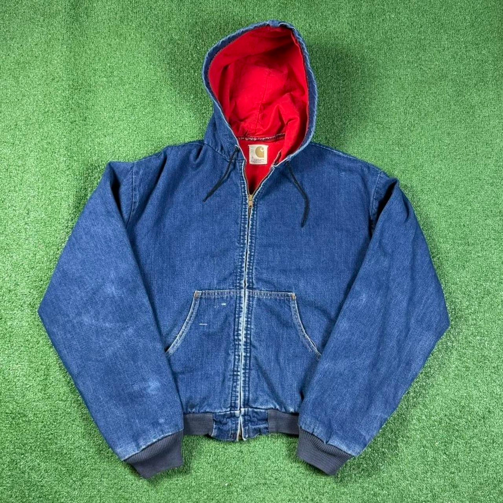 Carhartt Denim Active Jacket Women's S Vintage 70s Usa Red Lined Workwear